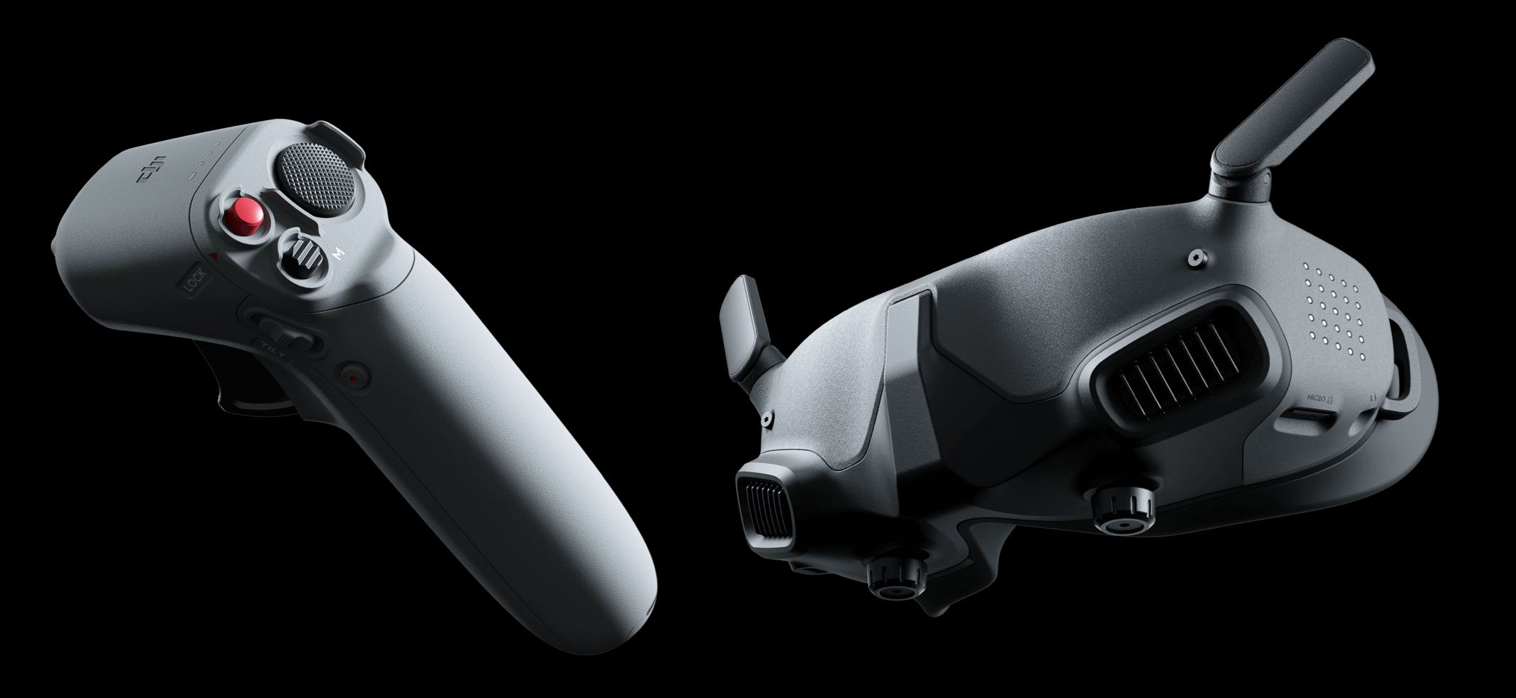 DJI Goggles 2 and motion controller for first person view drone flying