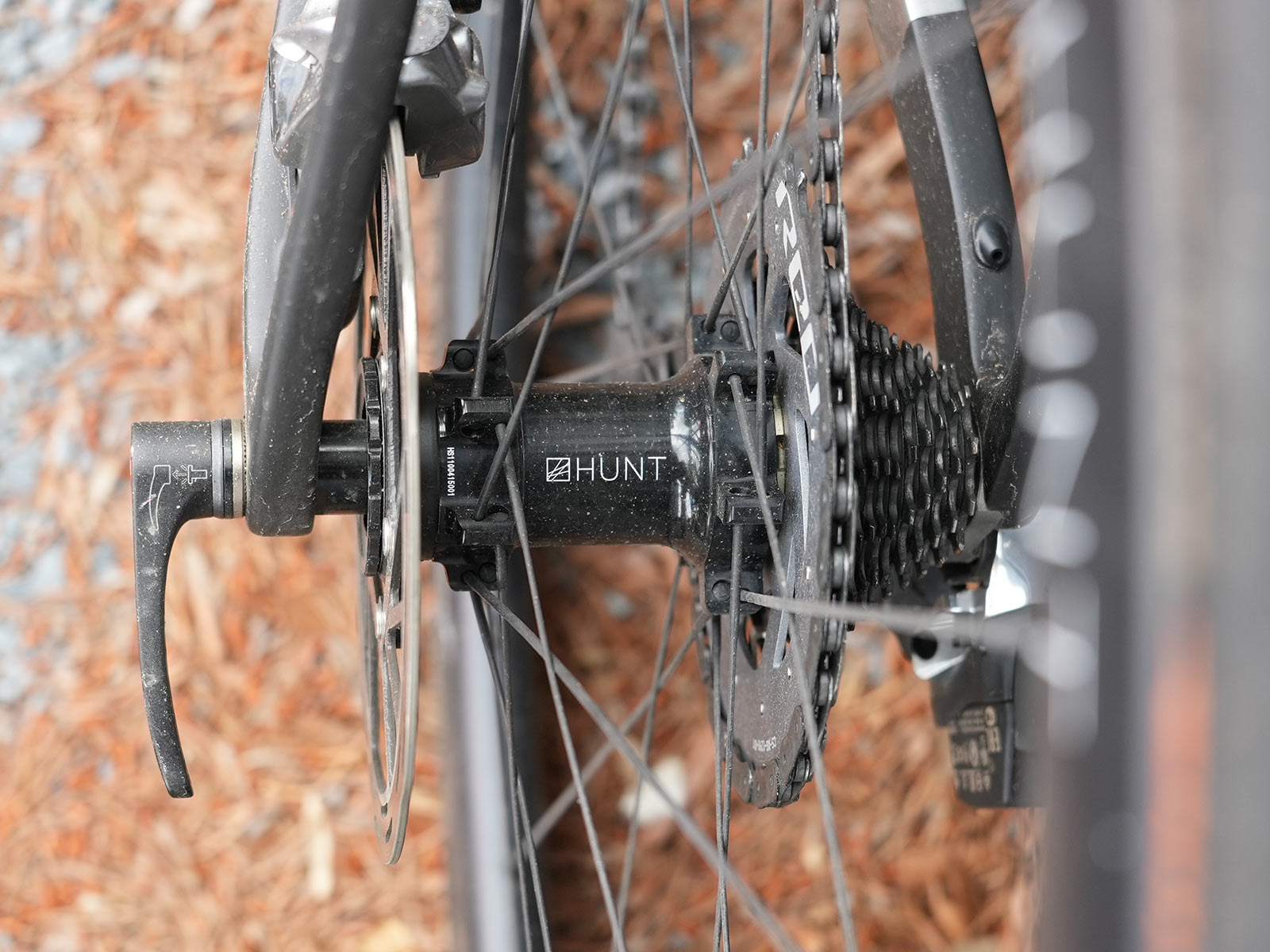 closeup details of hunt 44 aerodynamicist aero road bike wheels